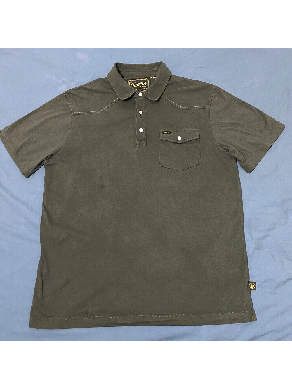 Howler Brothers Mens Ranchero Polo Shirt Pearl Snaps Gray Western Yokes Size Med